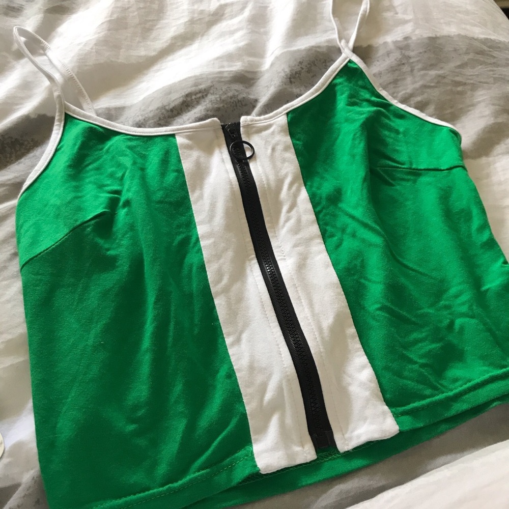 Green zip up crop top